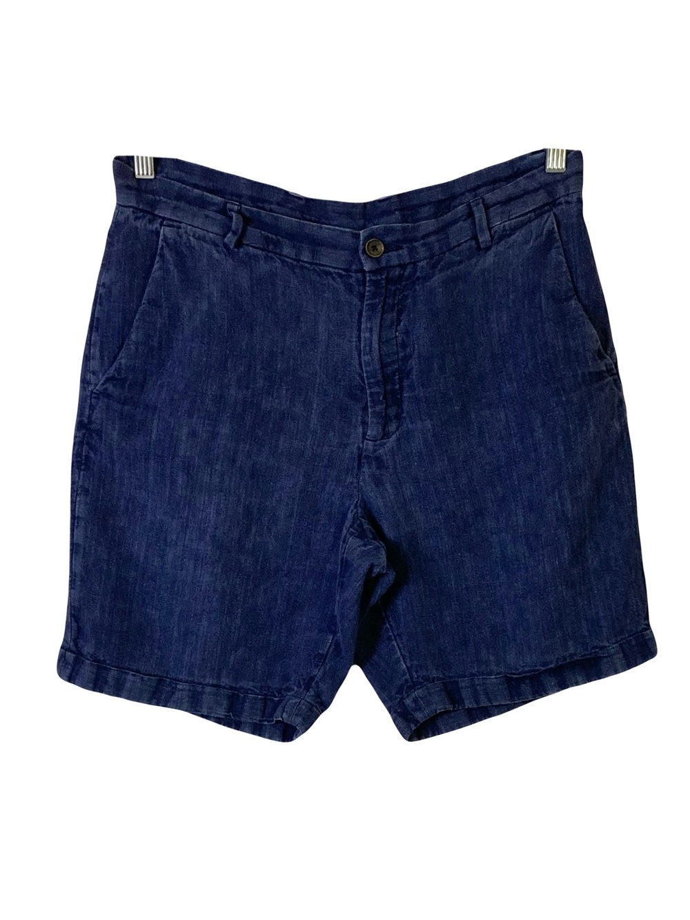 ADOLFO DOMINGUEZ Shorts Men 42 Blue Linen Chino Pockets Button